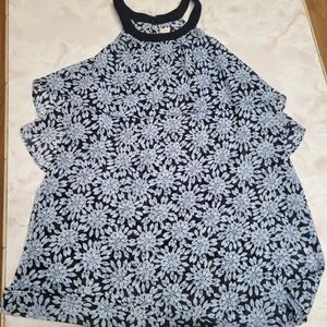 Michael Kors Floral Blouse Black White P/M | Petite Medium Sleeveless Flowy Top